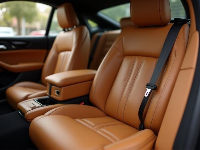 Before and after shampooing and leather conditioning on luxury car seats