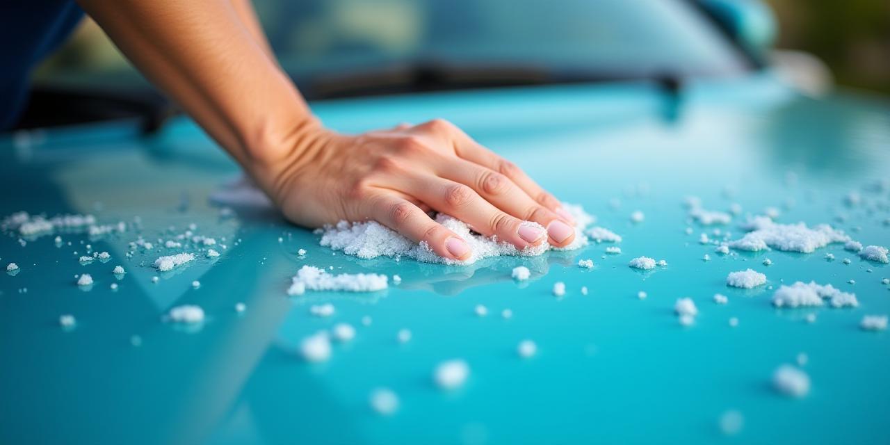 Hands performing a detailed hand car wash on a shining vehicle