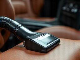 Interior detailing showcasing vacuuming and leather conditioning inside a vehicle