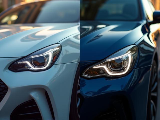 Before and after hand detailing showing a clean and shiny car exterior and spotless interior